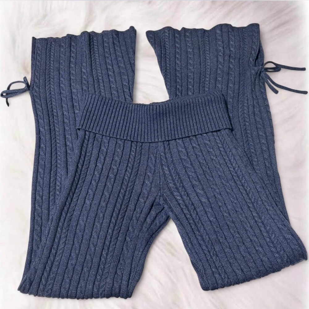 Edikted Chase Foldover Bow Trim Cable Knit Pants